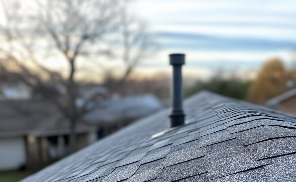 Roof Top With Shingles Showing Septic Plumbing Vent On Roof Location