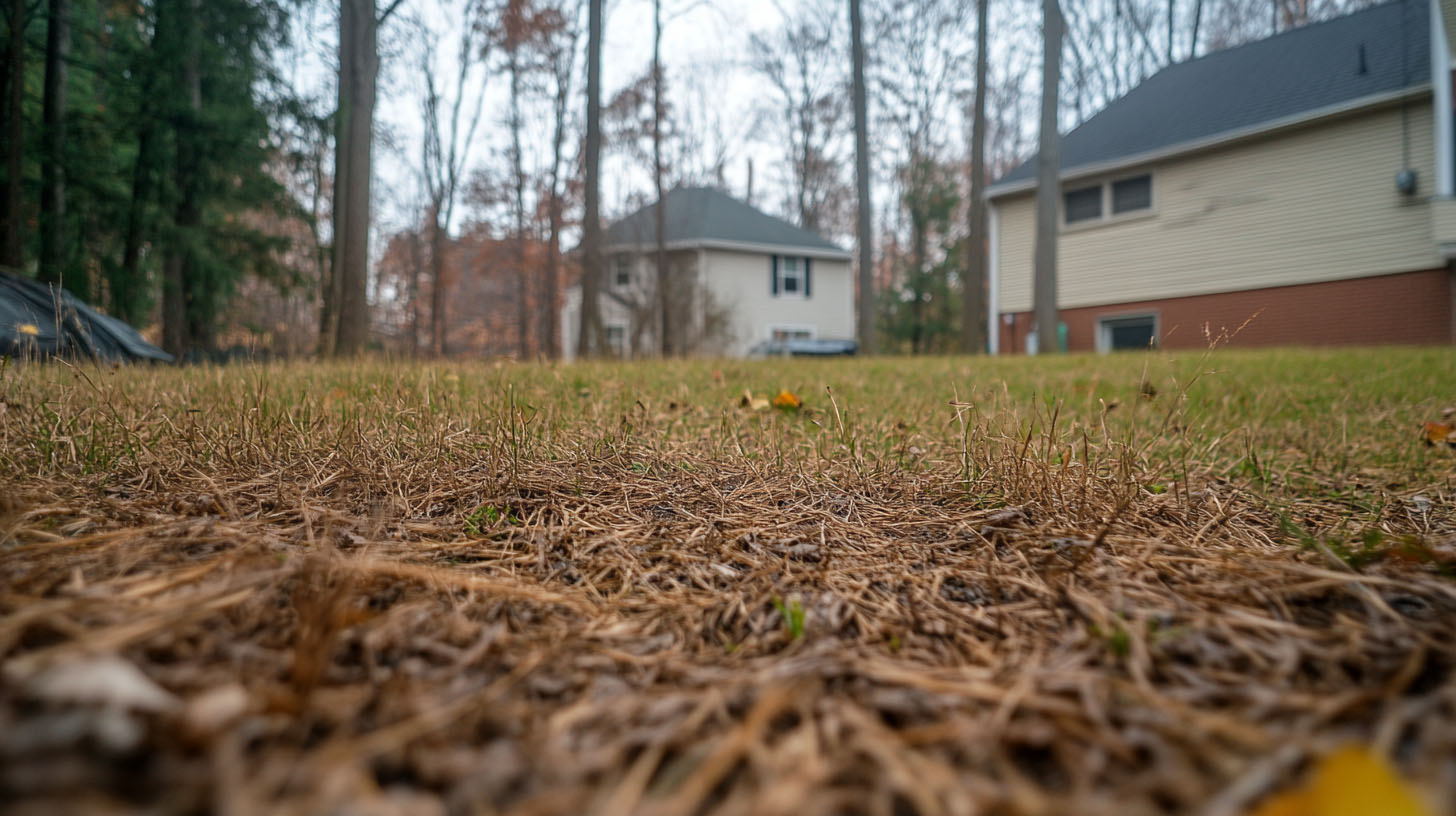 Small patch of dead grass in residential backyard over septic system